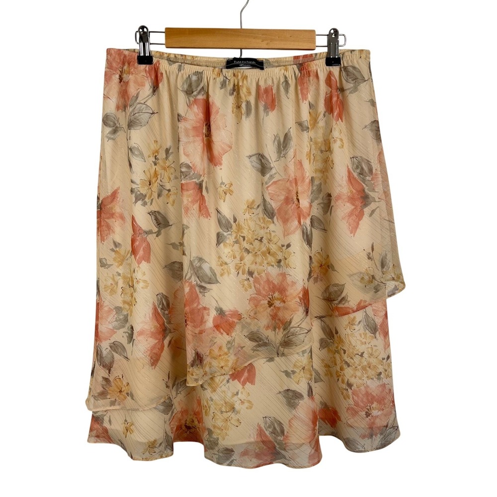 Vintage Floral Midi Skirt Size 18W Sheer Layered Metallic Sheer Fairy Church